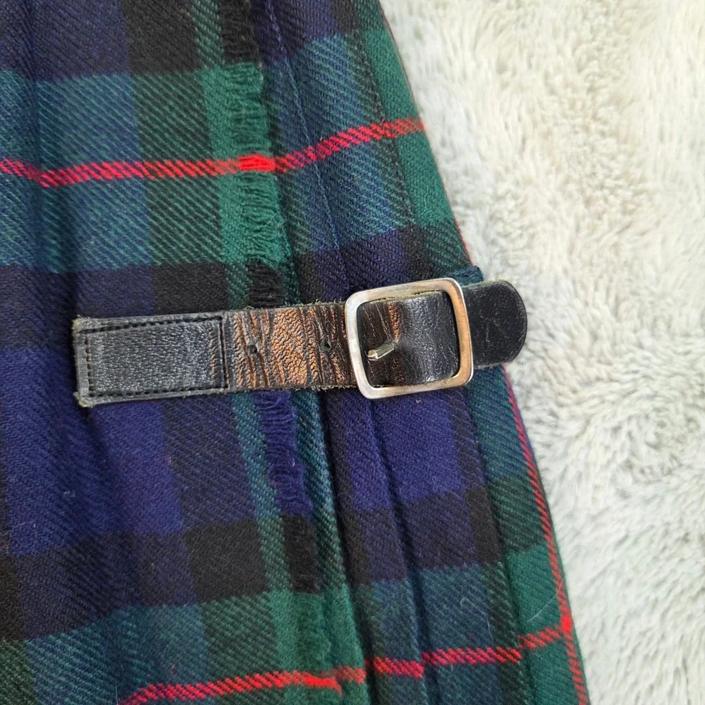 Archie Brown Son Wool Kilt Skirt Womens Sz 18 Plaid Pleated Wrap Midi Blue Green